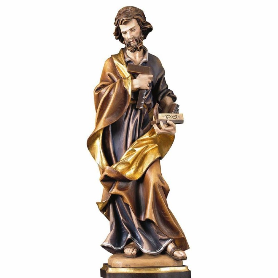 ULPE Sculture Sacre in legno Val Gardena Statua San Giuseppe Carpentiere Cm 45 (17,7 Inch) Dipinta Ad Olio In Legno Val Gardena Cross Pendant