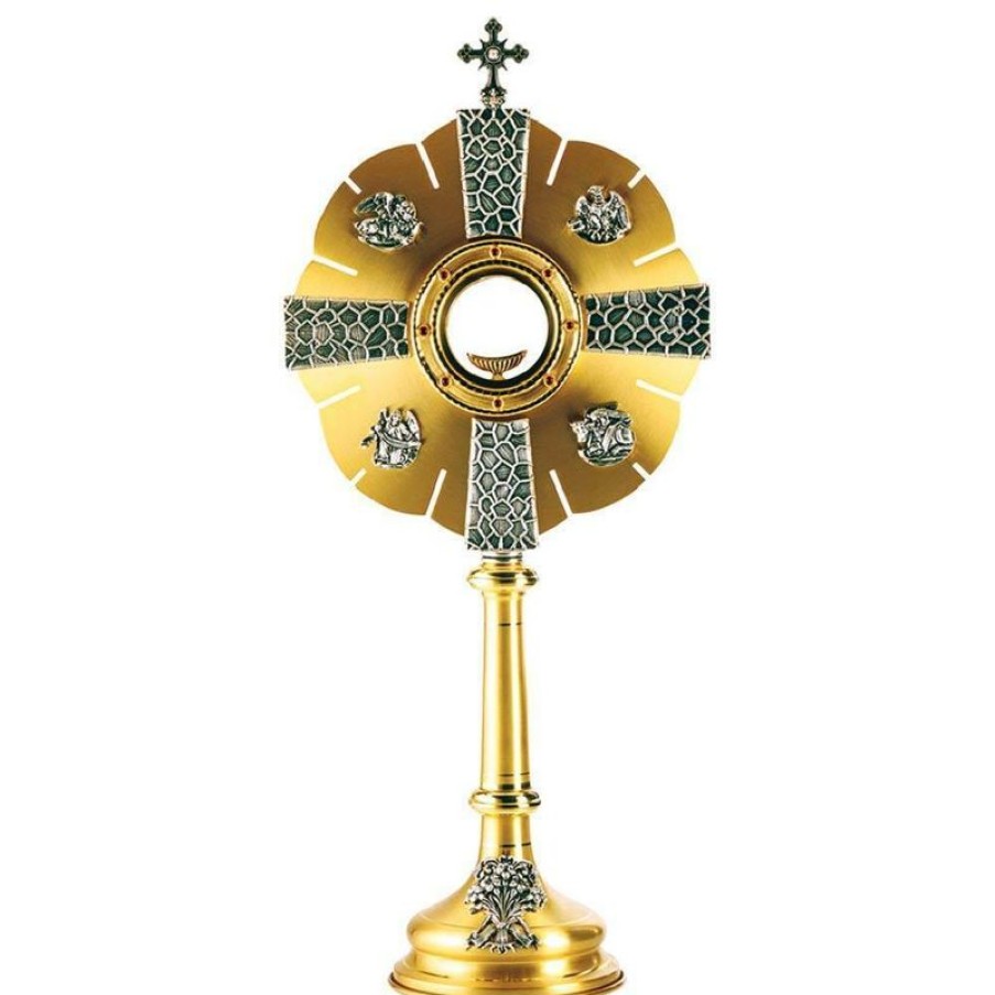 SEA Oggetti Liturgici in Oro e Argento Ostensorio Con Lunetta H. Cm 71 (28,0 Inch) In Ottone Esposizione Ostia Consacrata Church Furniture