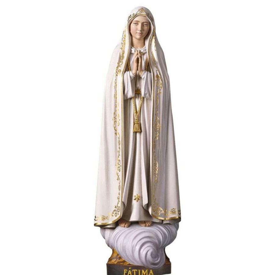 ULPE Sculture Sacre in legno Val Gardena Madonna Di Fatima Capelinha Cm 70 (27,6 Inch) Statua Dipinta Ad Olio In Legno Val Gardena Chain Necklaces