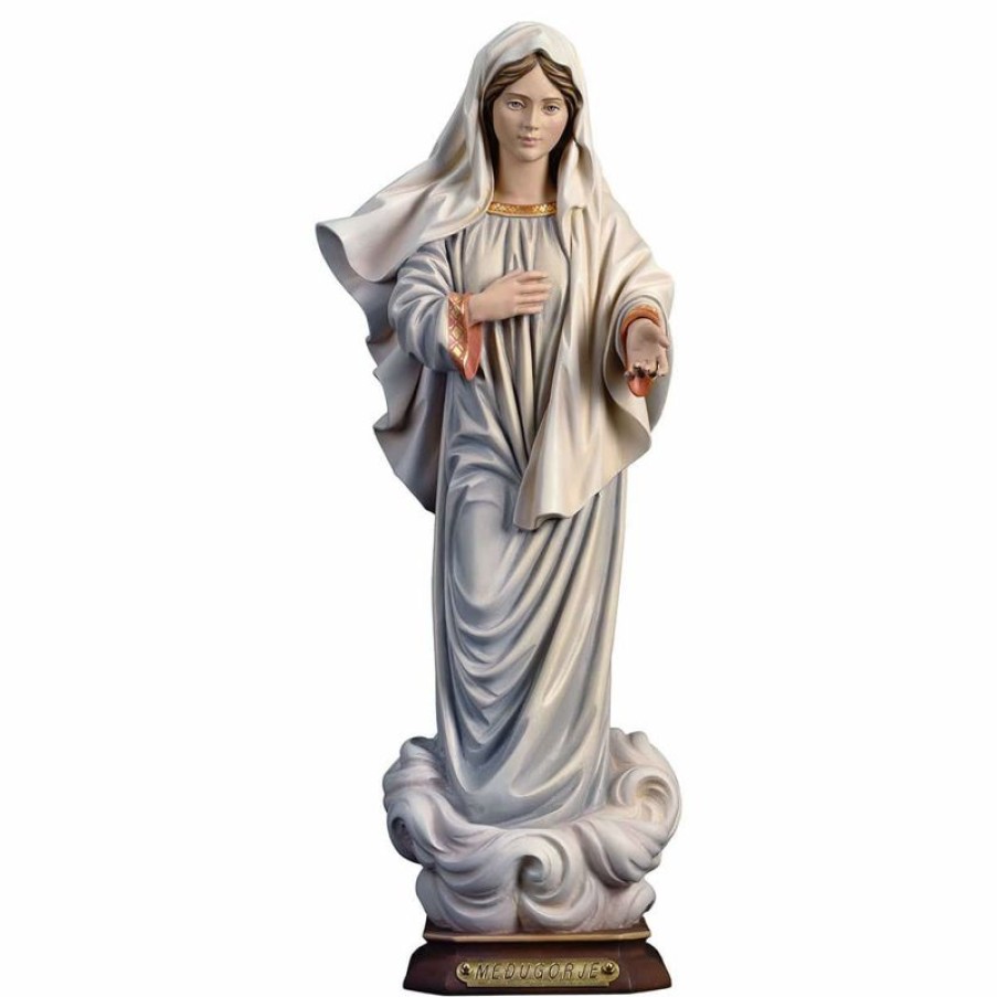 ULPE Sculture Sacre in legno Val Gardena Madonna Di Medjugorje Cm 180 (70,9 Inch) Statua Dipinta Ad Olio In Legno Val Gardena Religious & Catholic Medals