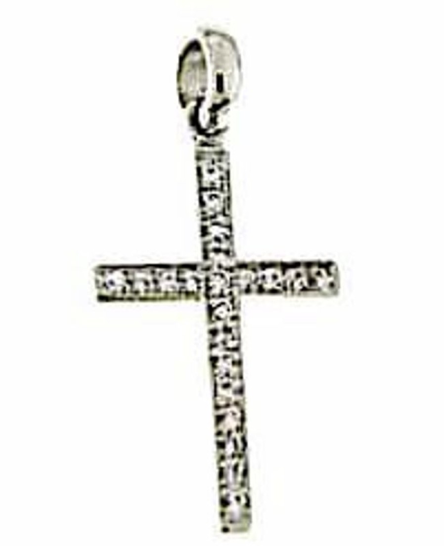 Vaticanum Gioielli in Oro Croce Dritta Con Punti Luce Ciondolo Pendente Gr 1,15 Oro Bianco 18Kt Con Zirconi Da Donna First Communion