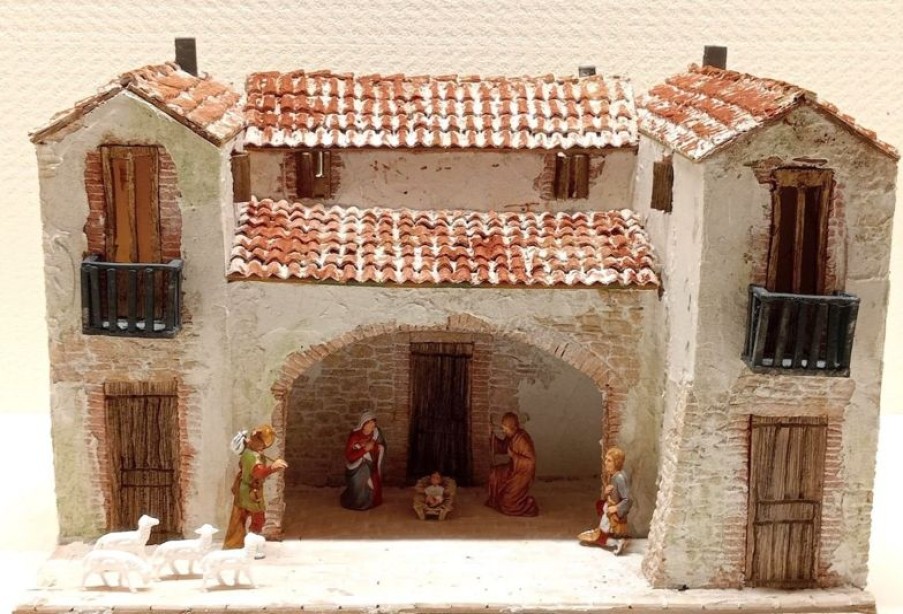 Diorami e Presepi Presepe Completo Con Capanna E 10 Statuine In Stile Popolare 10 Cm Collectible Nativity Sets & 38 Sizes