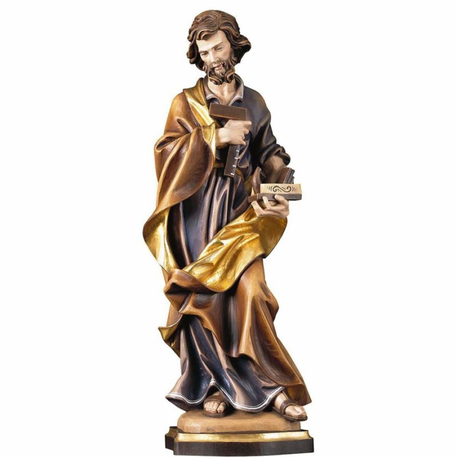 ULPE Sculture Sacre in legno Val Gardena Statua San Giuseppe Carpentiere Cm 125 (49,2 Inch) Dipinta Ad Olio In Legno Val Gardena Cross Pendant