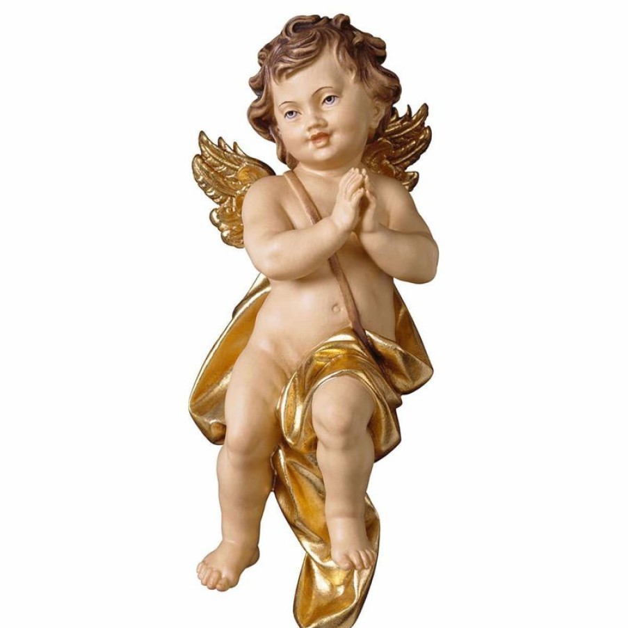 ULPE Addobbi Natalizi in legno Putto Angelo Cherubino Che Prega Cm 15 (5,9 Inch) Scultura In Legno Val Gardena Dipinta Ad Olio Baptism