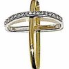 Vaticanum Gioielli in Oro Croce Con Bracci Ad Anello E Punti Luce Ciondolo Pendente Gr 1,9 Bicolore Oro Giallo Bianco 18Kt Con Zirconi Da Donna First Communion