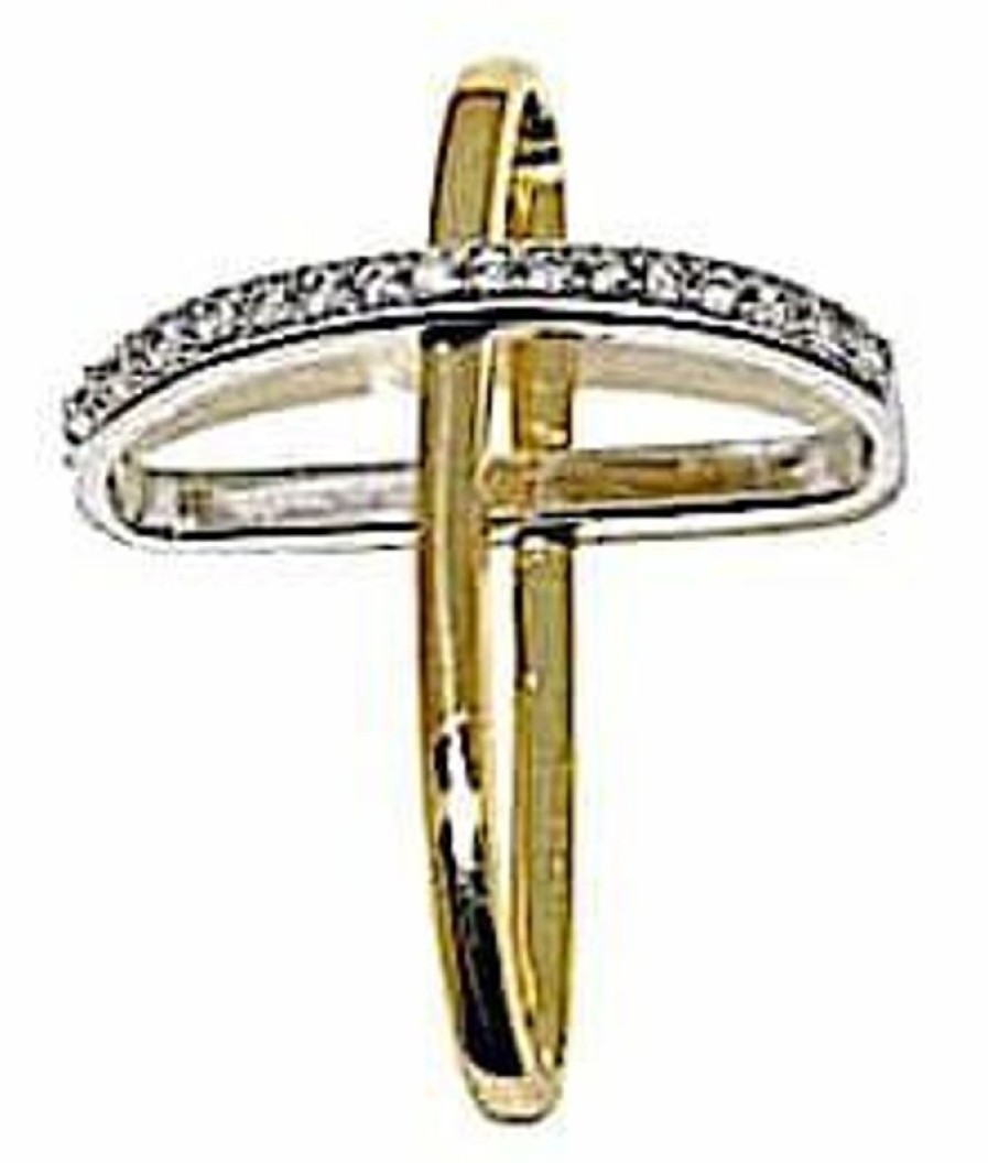 Vaticanum Gioielli in Oro Croce Con Bracci Ad Anello E Punti Luce Ciondolo Pendente Gr 1,9 Bicolore Oro Giallo Bianco 18Kt Con Zirconi Da Donna First Communion