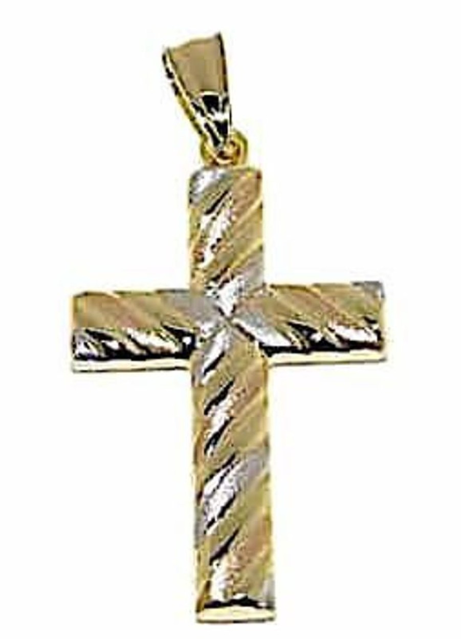 Vaticanum Gioielli in Oro Croce Dritta Lavorata Ciondolo Pendente Gr 1,45 Tricolor Oro Giallo Bianco E Rosa 18Kt A Canna Vuota Uni Donna Uomo First Communion