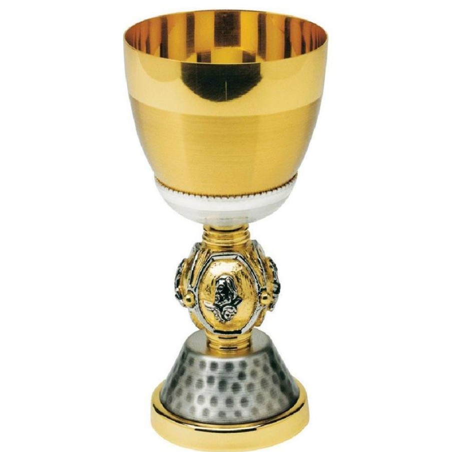 SEA Oggetti Liturgici in Oro e Argento Calice Liturgico Basso H. Cm 16 (6,3 Inch) Quattro Evangelisti In Ottone Bicolore Da Altare Messa Sacred Altar Vessels