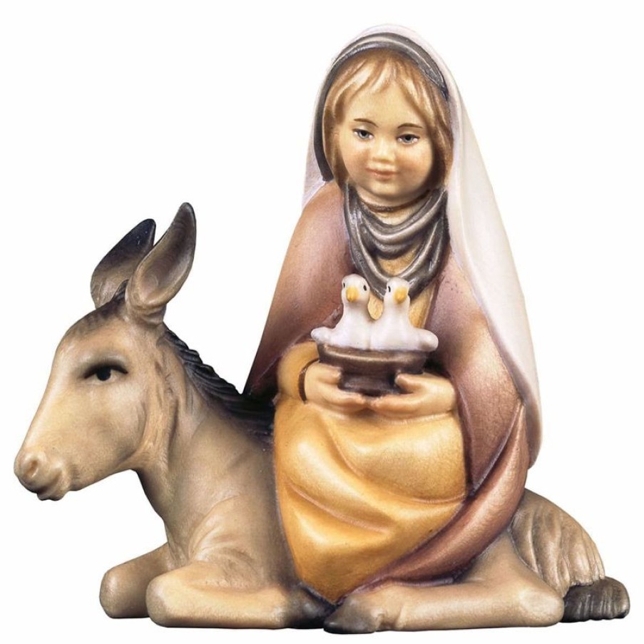 ULPE Wood Art Catalogo Bambina Con Colombe Su Asino Cm 12 (4,7 Inch) Presepe Cometa Dipinto A Mano Statua Artigianale In Legno Val Gardena Stile Arabo Tradizionale Wall Crucifixes