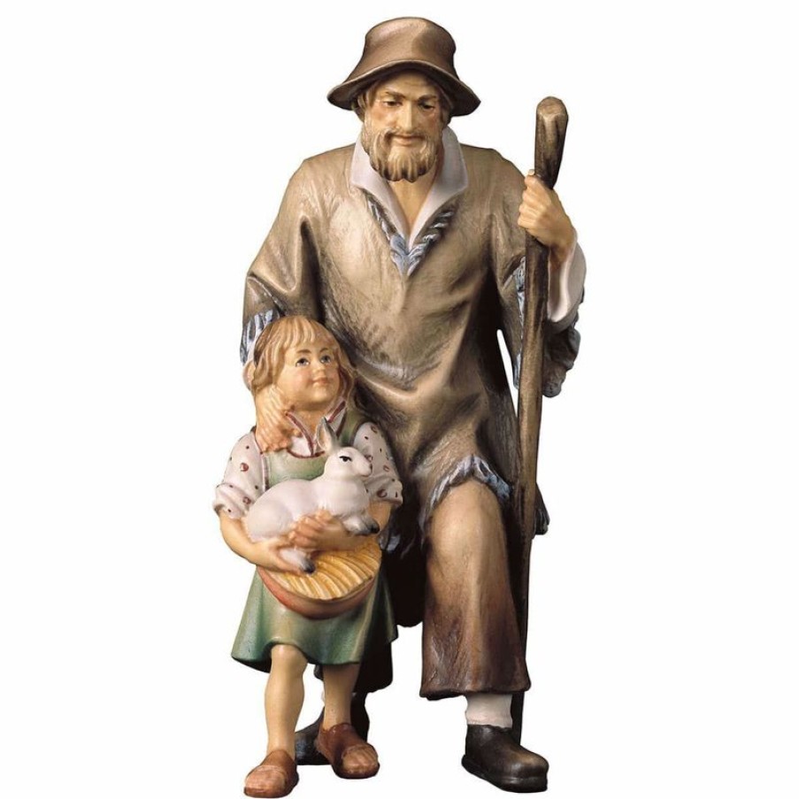 ULPE Wood Art Catalogo Pastore Con Bambina Cm 15 (5,9 Inch) Presepe Ulrich Dipinto A Mano Statua Artigianale In Legno Val Gardena Stile Barocco Angels Statues