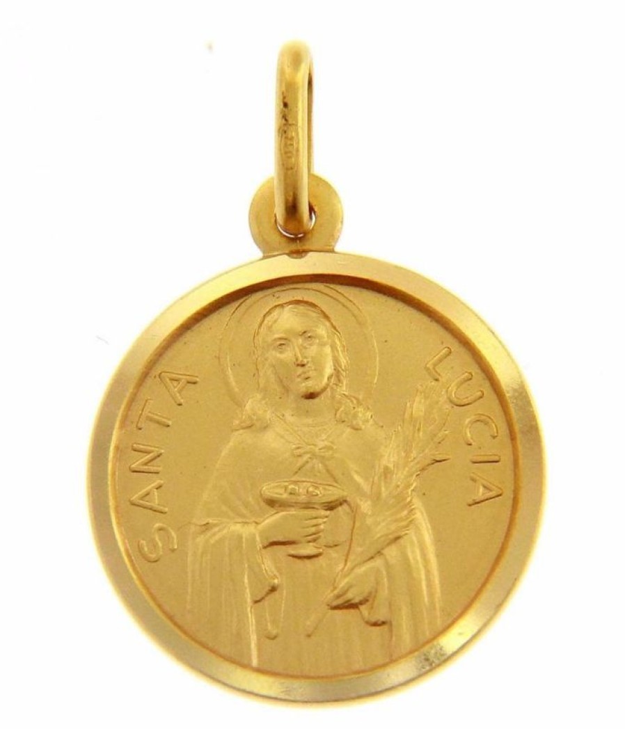 Vaticanum Gioielli in Oro Santa Lucia Medaglia Sacra Pendente Tonda Conio Gr 3,3 Oro Giallo 18Kt Uni Donna Uomo Confirmation