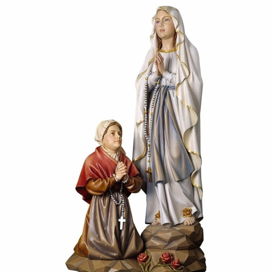 ULPE Sculture Sacre in legno Val Gardena Gruppo Apparizione Madonna Di Lourdes Cm 49 (19,3 Inch) Statua Dipinta Ad Olio In Legno Val Gardena Religious & Catholic Necklaces