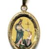 EB Arte Sacra Madonna Di Sesule Ciondolo Pendente Ovale Diamantato Mm 19X24 (0,75X0,95 Inch) Argento Placcato Oro E Porcellana Uni Uomo Donna Confirmation