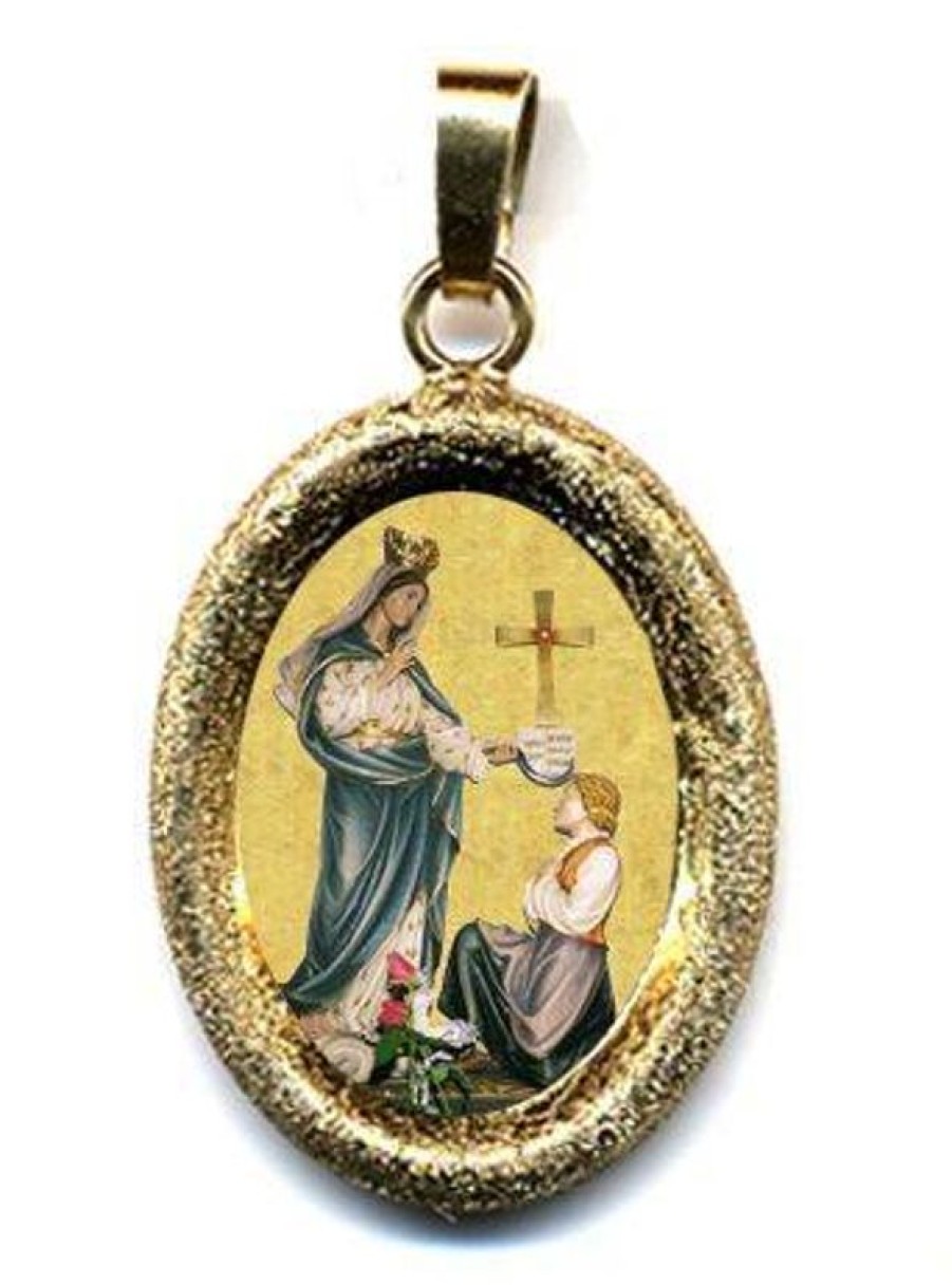 EB Arte Sacra Madonna Di Sesule Ciondolo Pendente Ovale Diamantato Mm 19X24 (0,75X0,95 Inch) Argento Placcato Oro E Porcellana Uni Uomo Donna Confirmation