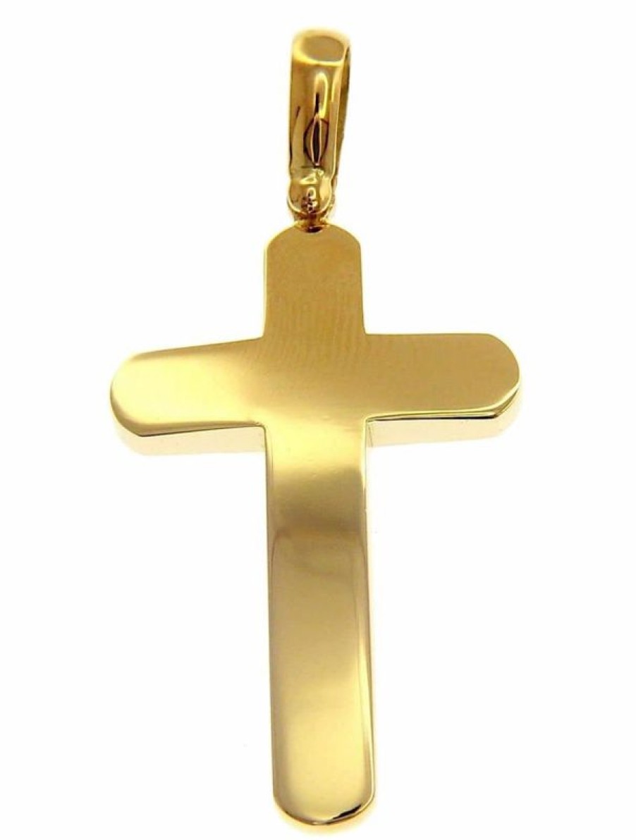 Vaticanum Gioielli in Oro Croce Dritta Stondata Ciondolo Pendente Gr 7,8 Oro Giallo Massiccio 18Kt Uni Donna Uomo Confirmation