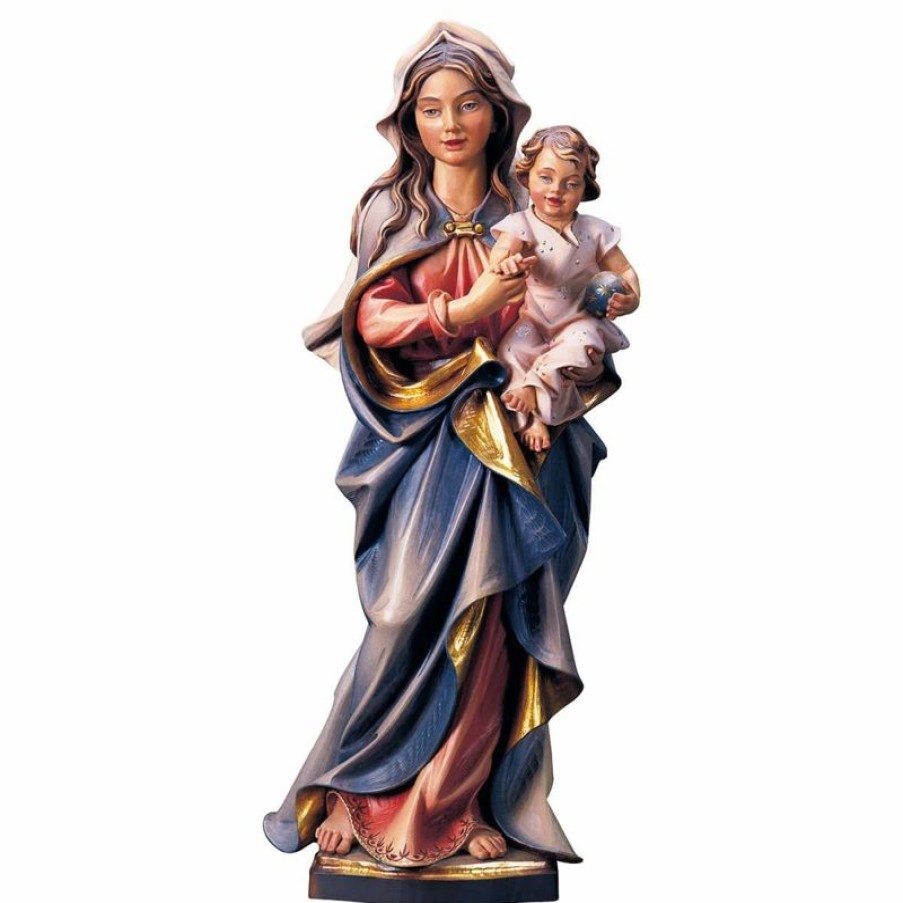 ULPE Sculture Sacre in legno Val Gardena Madonna Accompagnatrice Con Bambino Cm 30 (11,8 Inch) Statua Dipinta Ad Olio In Legno Val Gardena Religious & Catholic Necklaces