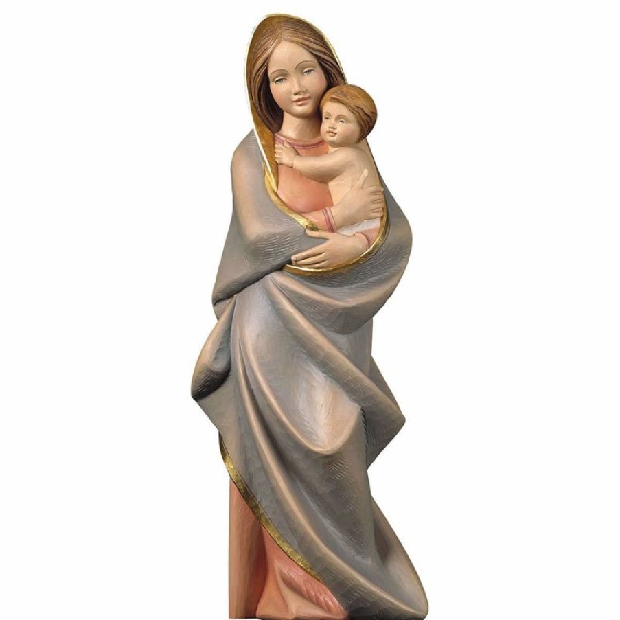 ULPE Sculture Sacre in legno Val Gardena Madonna Con Bambino Cm 6 (2,4 Inch) Statua In Stile Moderno Dipinta Ad Olio In Legno Val Gardena Chain Necklaces