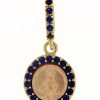 Vaticanum Gioielli in Oro Madonna Miracolosa Con Corona E Punti Luce Medaglia Sacra Pendente Tonda Conio Gr 1,4 Oro Giallo 18Kt Con Zirconi Blu E Madreperla Da Donna Baptism