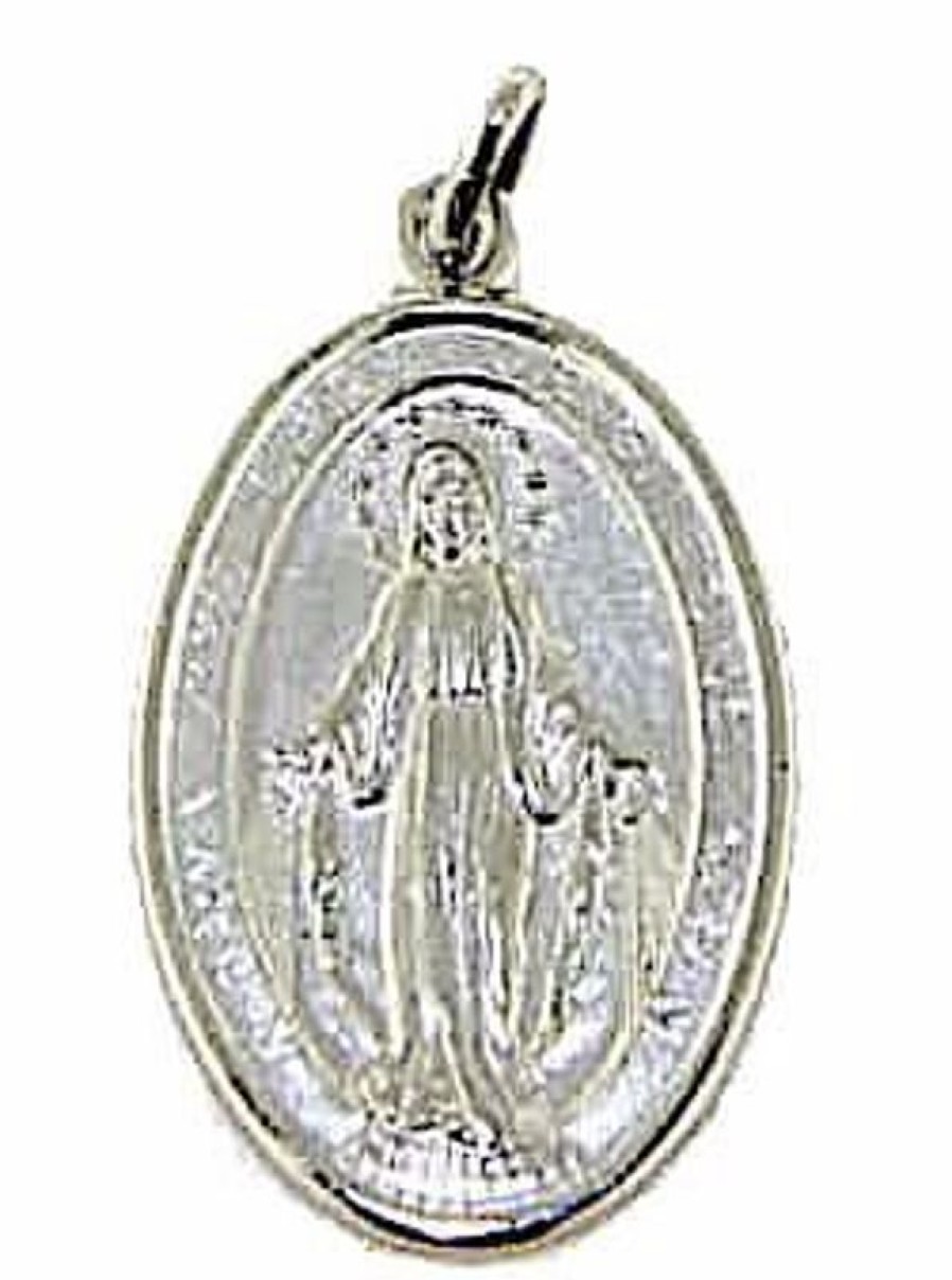 Vaticanum Gioielli in Oro Madonna Miracolosa Regina Sine Labe Originali Concepta O.P.N. Medaglia Sacra Pendente Ovale Conio Gr 5 Oro Bianco 18Kt Uni Donna Uomo Baptism