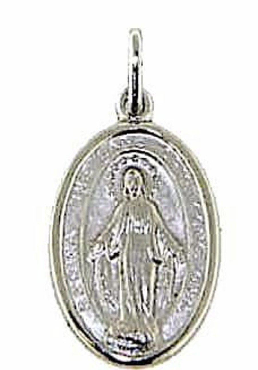 Vaticanum Gioielli in Oro Madonna Miracolosa Regina Sine Labe Originali Concepta O.P.N. Medaglia Sacra Pendente Ovale Conio Gr 3,1 Oro Bianco 18Kt Uni Donna Uomo Baptism