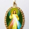 EB Arte Sacra Gesu Misericordioso Ciondolo Pendente Ovale A Corona Mm 24X30 (0,94X1,18 Inch) Argento Placcato Oro E Porcellana Da Donna Baptism