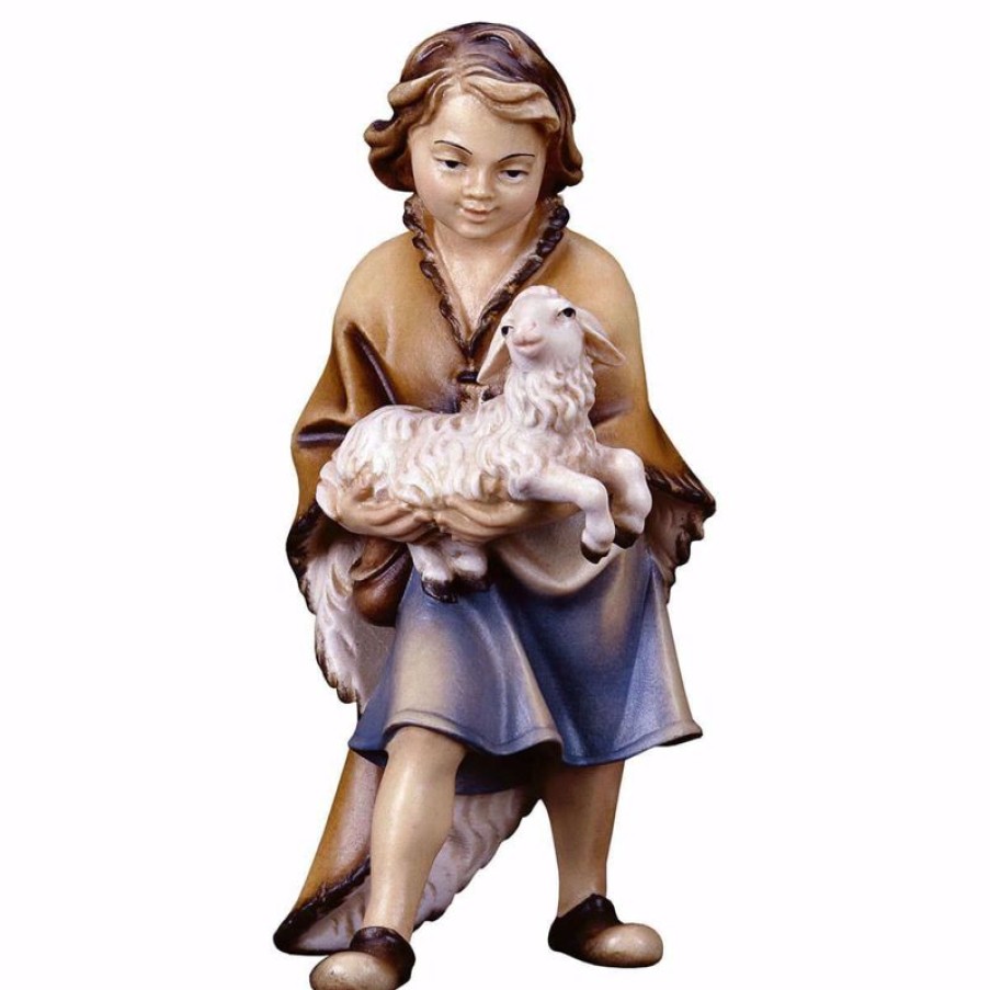 ULPE Wood Art Catalogo Bambino Con Agnello Cm 15 (5,9 Inch) Presepe Ulrich Dipinto A Mano Statua Artigianale In Legno Val Gardena Stile Barocco Wall Crucifixes