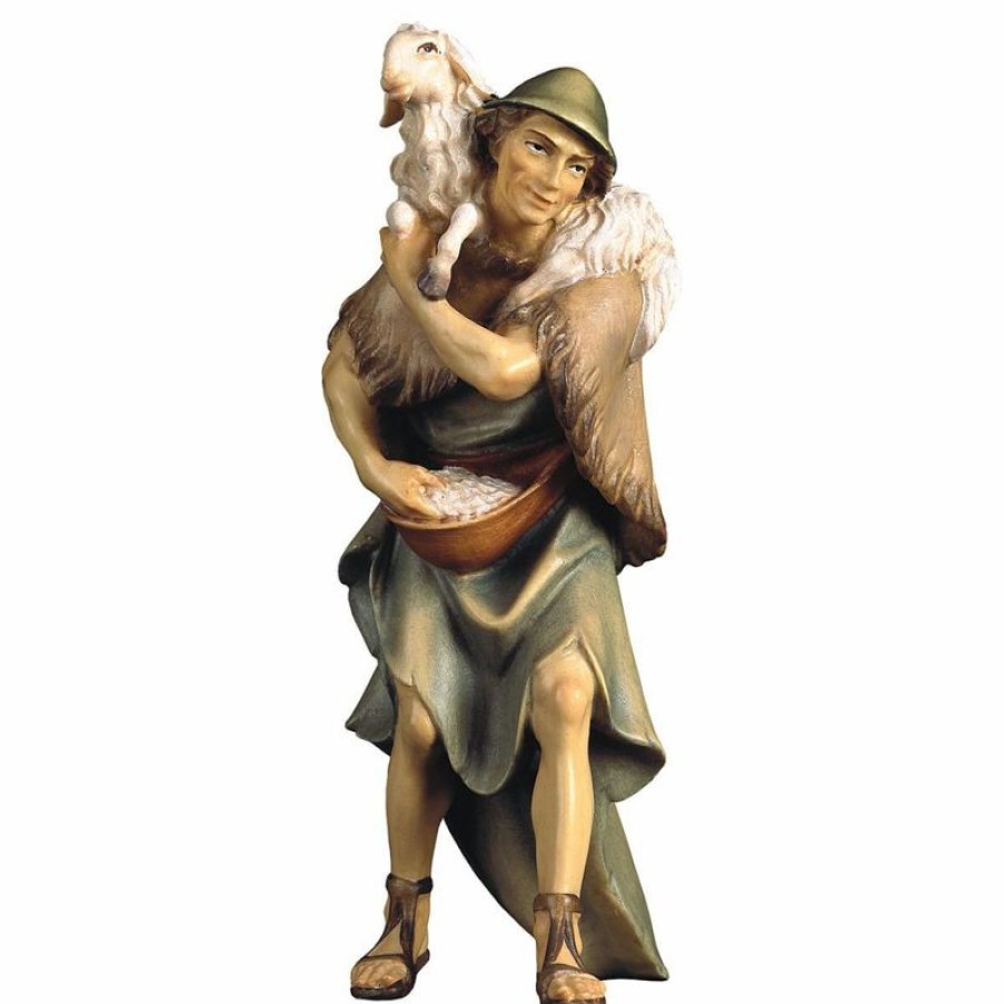 ULPE Wood Art Catalogo Pastore Con Pecora Sulle Spalle Cm 23 (9,1 Inch) Presepe Ulrich Dipinto A Mano Statua Artigianale In Legno Val Gardena Stile Barocco Wall Crucifixes