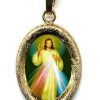 EB Arte Sacra Gesu Misericordioso Ciondolo Pendente Ovale Diamantato Mm 19X24 (0,75X0,95 Inch) Argento Placcato Oro E Porcellana Uni Uomo Donna Baptism