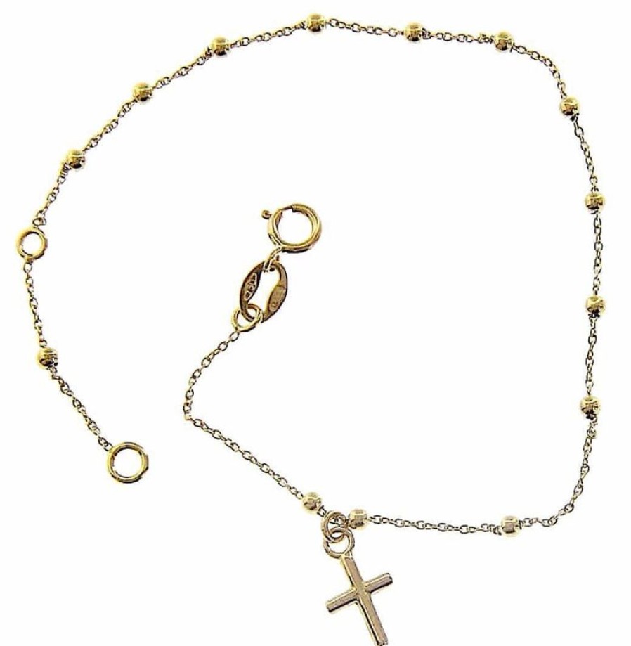 Vaticanum Gioielli in Oro Bracciale Rosario Con Croce Gr 1 Oro Giallo 18Kt Con Sfere Lisce Uni Donna Uomo Baptism