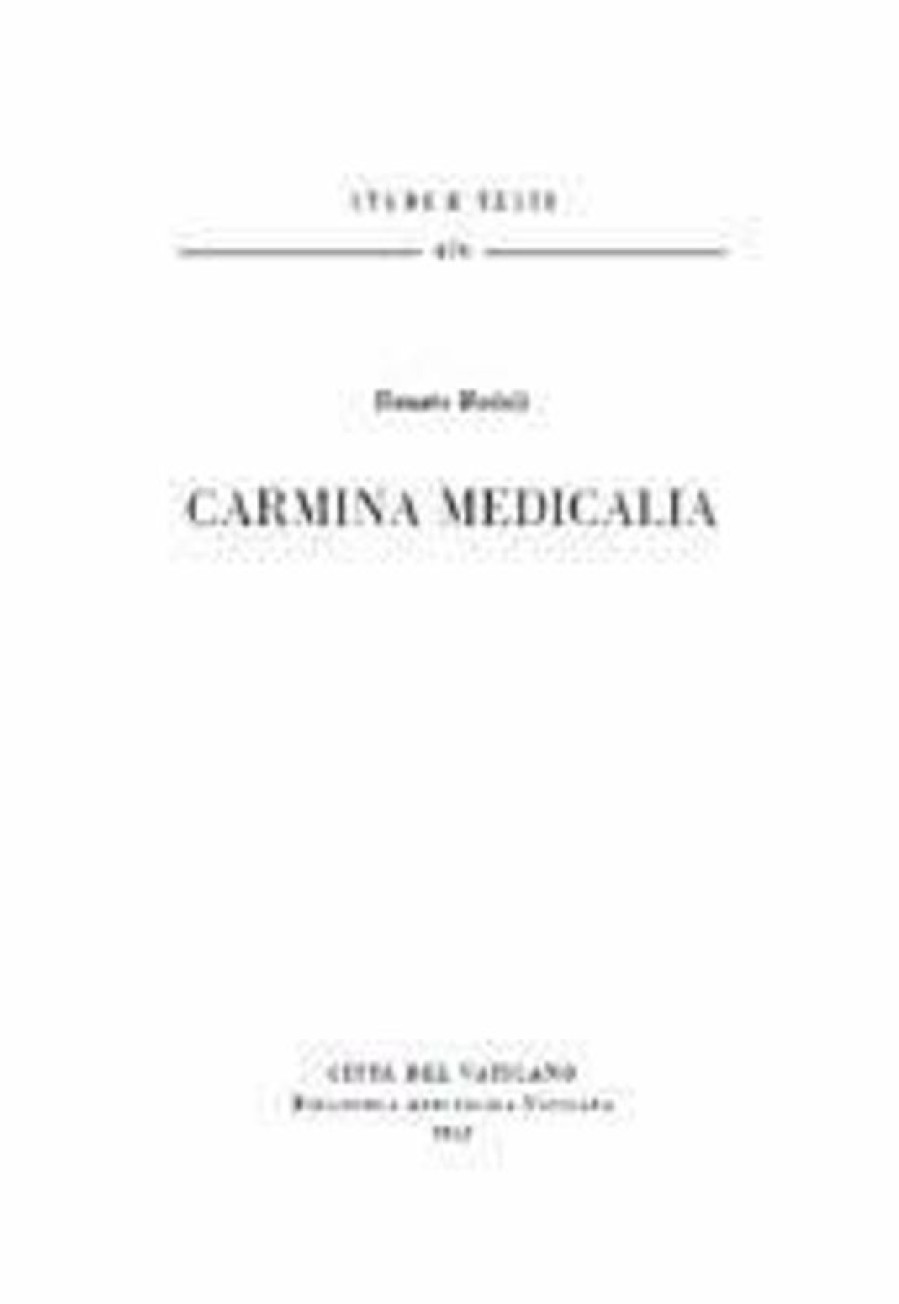 Biblioteca Apostolica Vaticana Catalogo Carmina Medicalia Renato Badali Books In Latin & Catalog