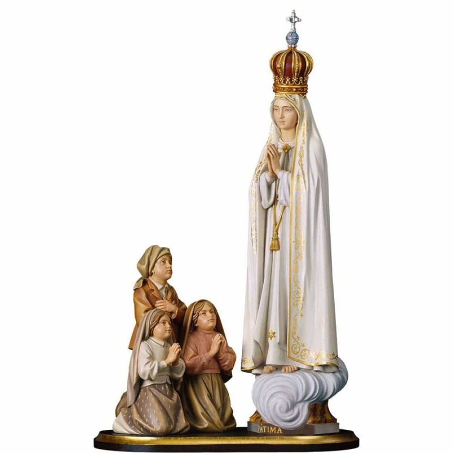 ULPE Sculture Sacre in legno Val Gardena Gruppo Apparizione Madonna Di Fatima Capelinha Con Corona Cm 29 (11,4 Inch) Statua Dipinta Ad Olio In Legno Val Gardena Religious & Catholic Necklaces