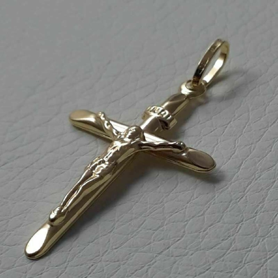 Vaticanum Gioielli in Oro Croce Con Corpo Di Cristo E Inri Ciondolo Pendente Gr 1,05 Oro Giallo 18Kt A Canna Vuota Uni Donna Uomo First Communion