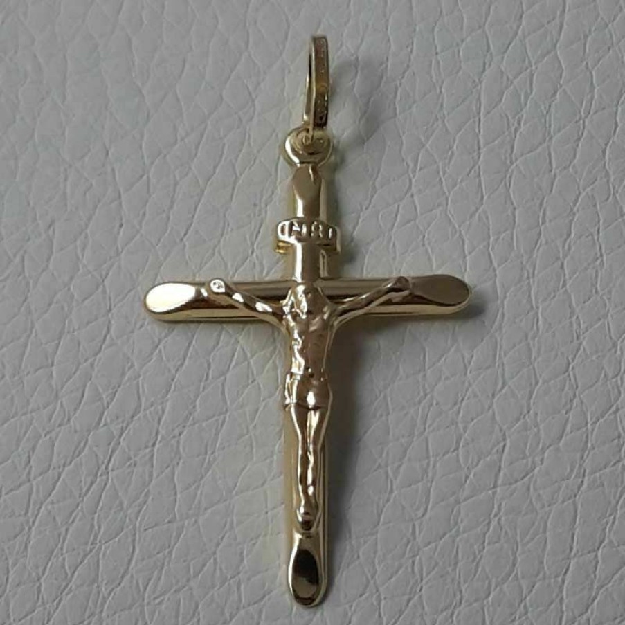 Vaticanum Gioielli in Oro Croce Con Corpo Di Cristo E Inri Ciondolo Pendente Gr 1,05 Oro Giallo 18Kt A Canna Vuota Uni Donna Uomo First Communion