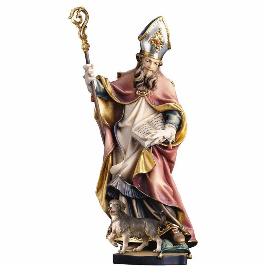 ULPE Sculture Sacre in legno Val Gardena Statua San Goffredo Da Amiens Con Cane Cm 60 (23,6 Inch) Dipinta Ad Olio In Legno Val Gardena Cross Pendant