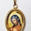 EB Arte Sacra Cristo Sposo Ciondolo Pendente Ovale Mm 19X24 (0,75X0,95 Inch) Argento Placcato Oro E Porcellana Uni Uomo Donna Confirmation