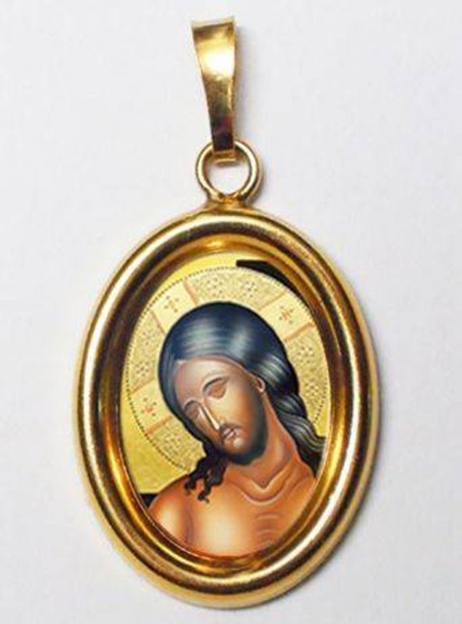 EB Arte Sacra Cristo Sposo Ciondolo Pendente Ovale Mm 19X24 (0,75X0,95 Inch) Argento Placcato Oro E Porcellana Uni Uomo Donna Confirmation