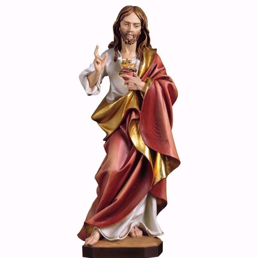 ULPE Sculture Sacre in legno Val Gardena Sacro Cuore Di Gesu Cm 85 (33,5 Inch) Statua Dipinta Ad Olio In Legno Val Gardena Religious & Catholic Medals