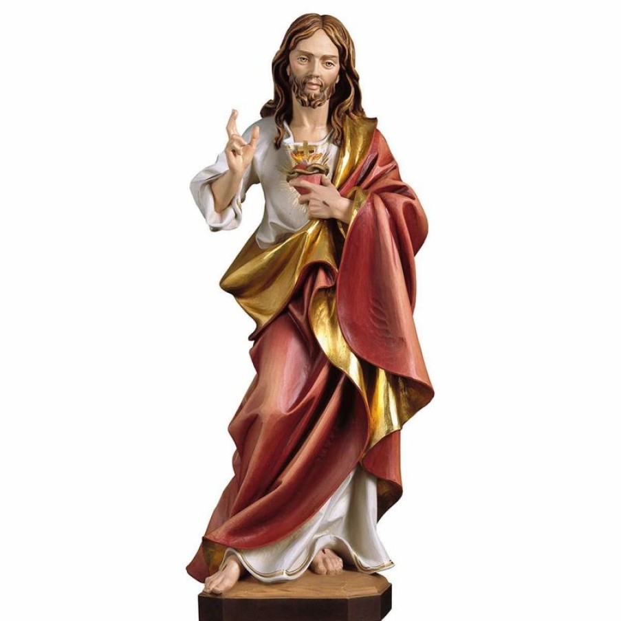 ULPE Sculture Sacre in legno Val Gardena Sacro Cuore Di Gesu Cm 110 (43,3 Inch) Statua Dipinta Ad Olio In Legno Val Gardena Religious & Catholic Medals