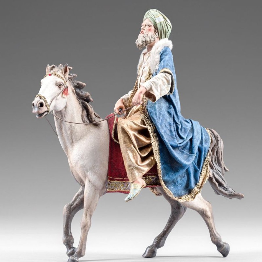 Original Heide Catalogo Re Magio A Cavallo Cm 10 (3,9 Inch) Presepe Vestito Immanuel Stile Orientale Statua In Legno Val Gardena Abiti In Stoffa Wooden Crucifixes