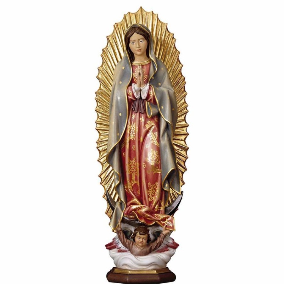 ULPE Sculture Sacre in legno Val Gardena Madonna Nostra Signora Di Guadalupe Cm 100 (39,4 Inch) Statua Dipinta Ad Olio In Legno Val Gardena Religious & Catholic Medals