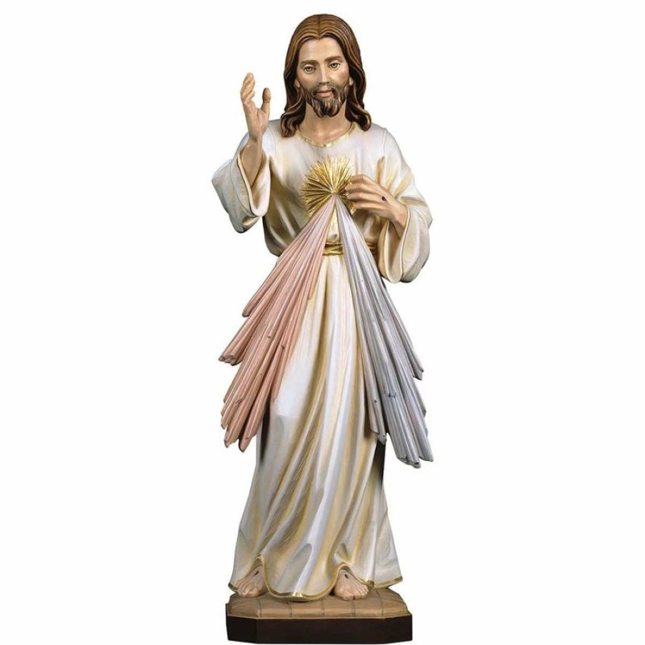 ULPE Sculture Sacre in legno Val Gardena Gesu Cristo Misericordioso Cm 12 (4,7 Inch) Statua Dipinta Ad Olio In Legno Val Gardena Religious & Catholic Medals