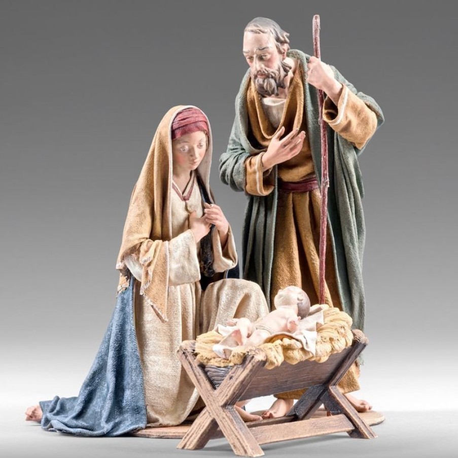 Original Heide Catalogo Gruppo Sacra Famiglia Nativita 03 14 Cm (5,5 Inch) Presepe Vestito Immanuel Stile Orientale Statue In Legno Val Gardena Abiti In Stoffa Pope Statues