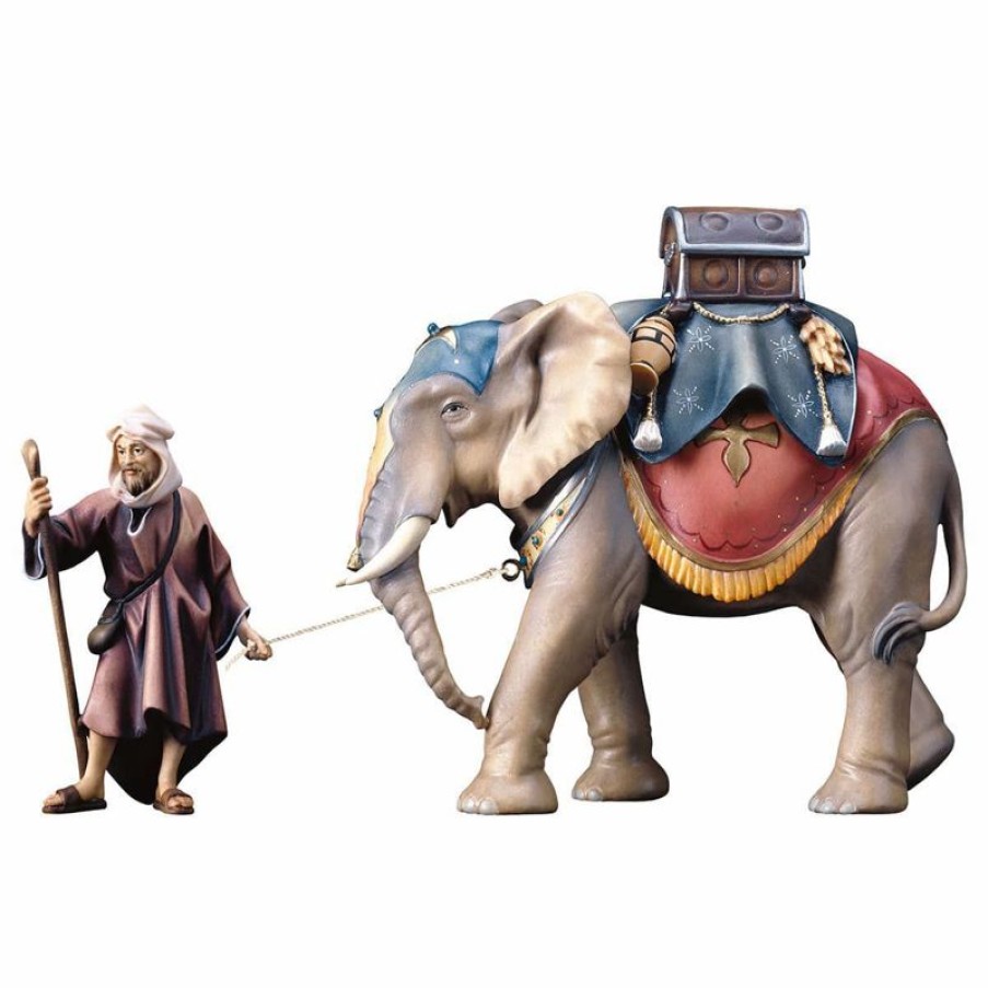 ULPE Wood Art Catalogo Gruppo Elefante Con Sella Bagagli 3 Pezzi Cm 15 (5,9 Inch) Presepe Ulrich Dipinto A Mano Statue Artigianali In Legno Val Gardena Stile Barocco Wall Crucifixes