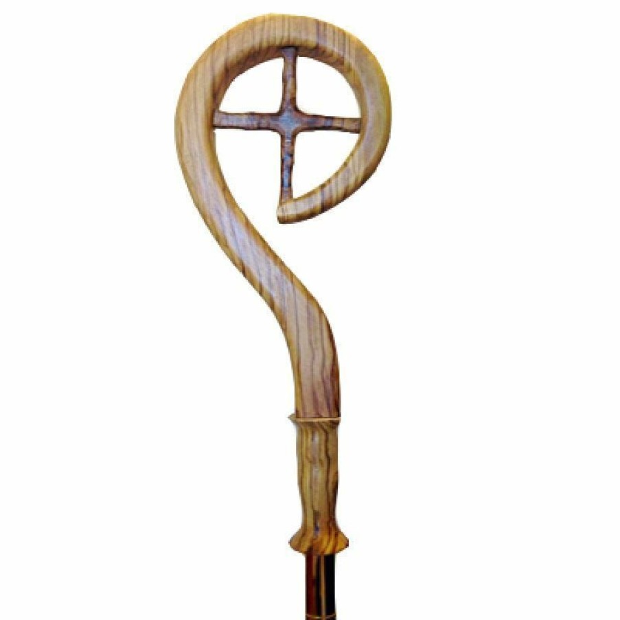 Arredi Sacri in Legno d'Ulivo Bastone Pastorale Con Asta Cm 184 (72,4 Inch) Simbolo Della Croce Finitura Liscia In Legno Di Ulivo Di Assisi Bishops Items & Accessories