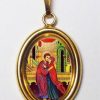 EB Arte Sacra L\\\\\\\\' Abbraccio Degli Sposi Sant\\\\\\\\' Anna E San Gioacchino Ciondolo Pendente Ovale Mm 19X24 (0,75X0,95 Inch) Argento Placcato Oro E Porcellana Uni Uomo Donna Italian Rosaries & Made In Italy Jewelry