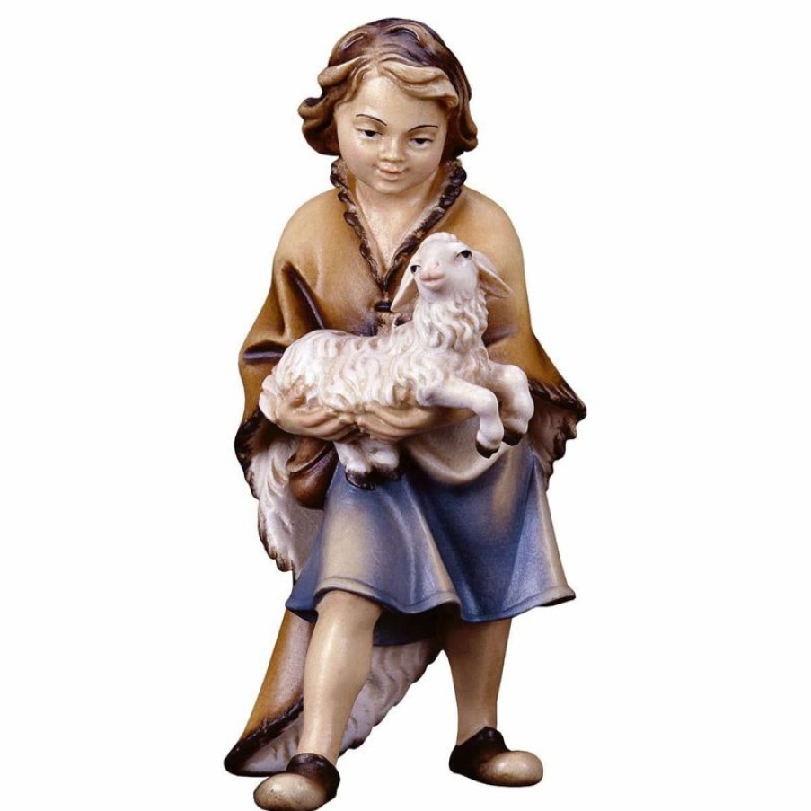 ULPE Wood Art Catalogo Bambino Con Agnello Cm 23 (9,1 Inch) Presepe Ulrich Dipinto A Mano Statua Artigianale In Legno Val Gardena Stile Barocco Wall Crucifixes