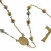 Vaticanum Gioielli in Oro Collana Girocollo Rosario Lunga Con Medaglia Madonna Miracolosa E Croce 8 Punte Gr 12 Tricolor Oro Giallo Bianco E Rosa 18Kt Con Sfere Diamantate Baptism