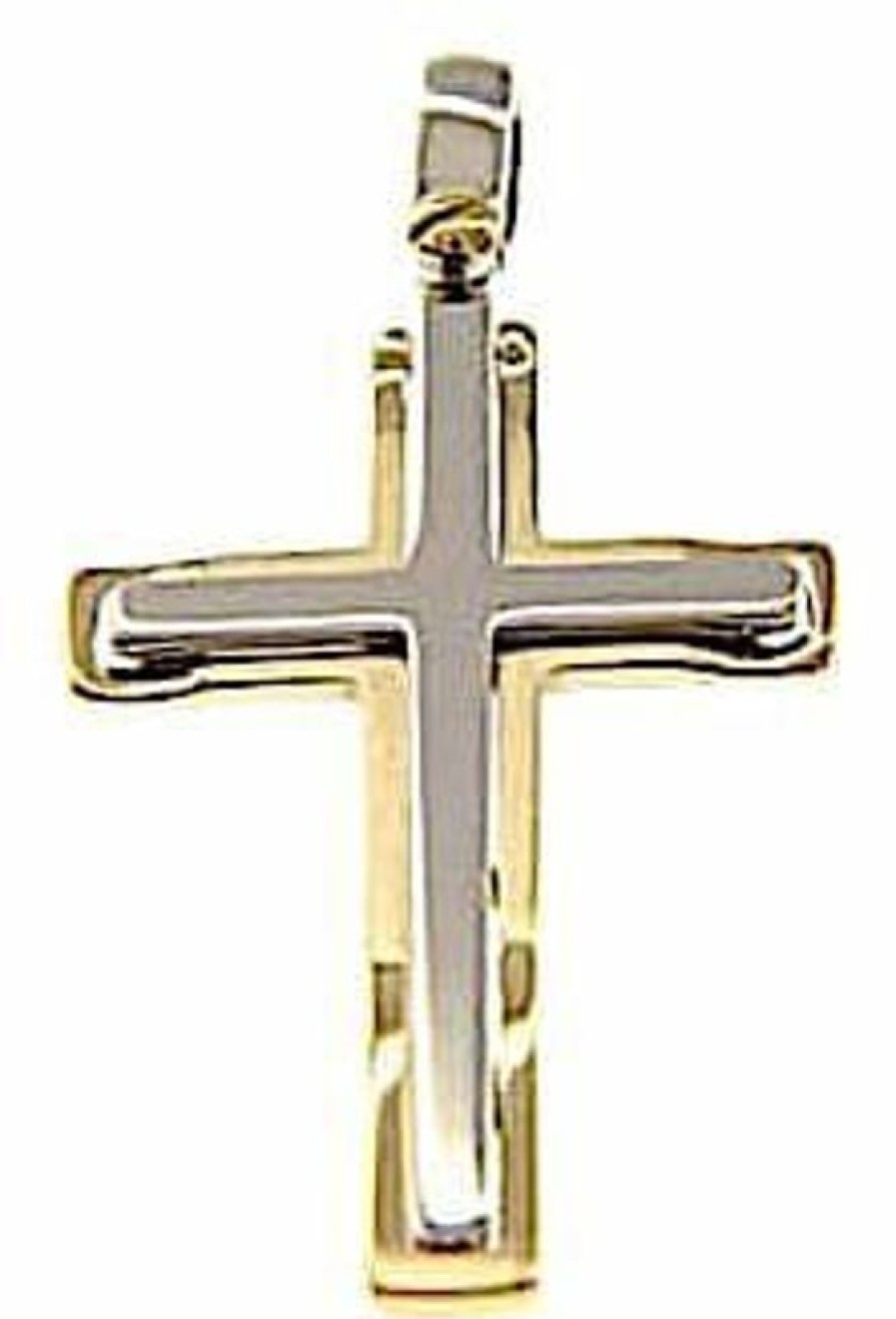 Vaticanum Gioielli in Oro Croce Doppia Traforata Stile Moderno Ciondolo Pendente Gr 3,5 Bicolore Oro Massiccio Giallo Bianco 18Kt Uni Donna Uomo First Communion