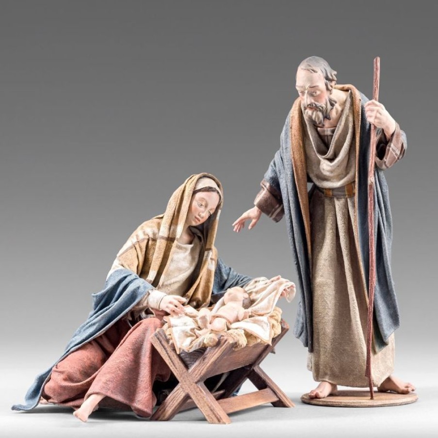 Original Heide Catalogo Gruppo Sacra Famiglia Nativita 01 10 Cm (3,9 Inch) Presepe Vestito Immanuel Stile Orientale Statue In Legno Val Gardena Abiti In Stoffa Pope Statues