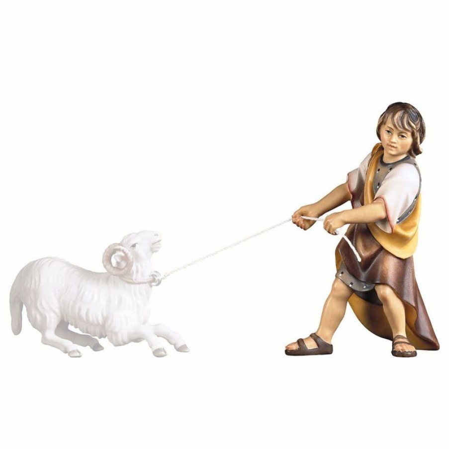 ULPE Wood Art Catalogo Bambino Che Tira Cm 15 (5,9 Inch) Presepe Ulrich Dipinto A Mano Statua Artigianale In Legno Val Gardena Stile Barocco Angels Statues